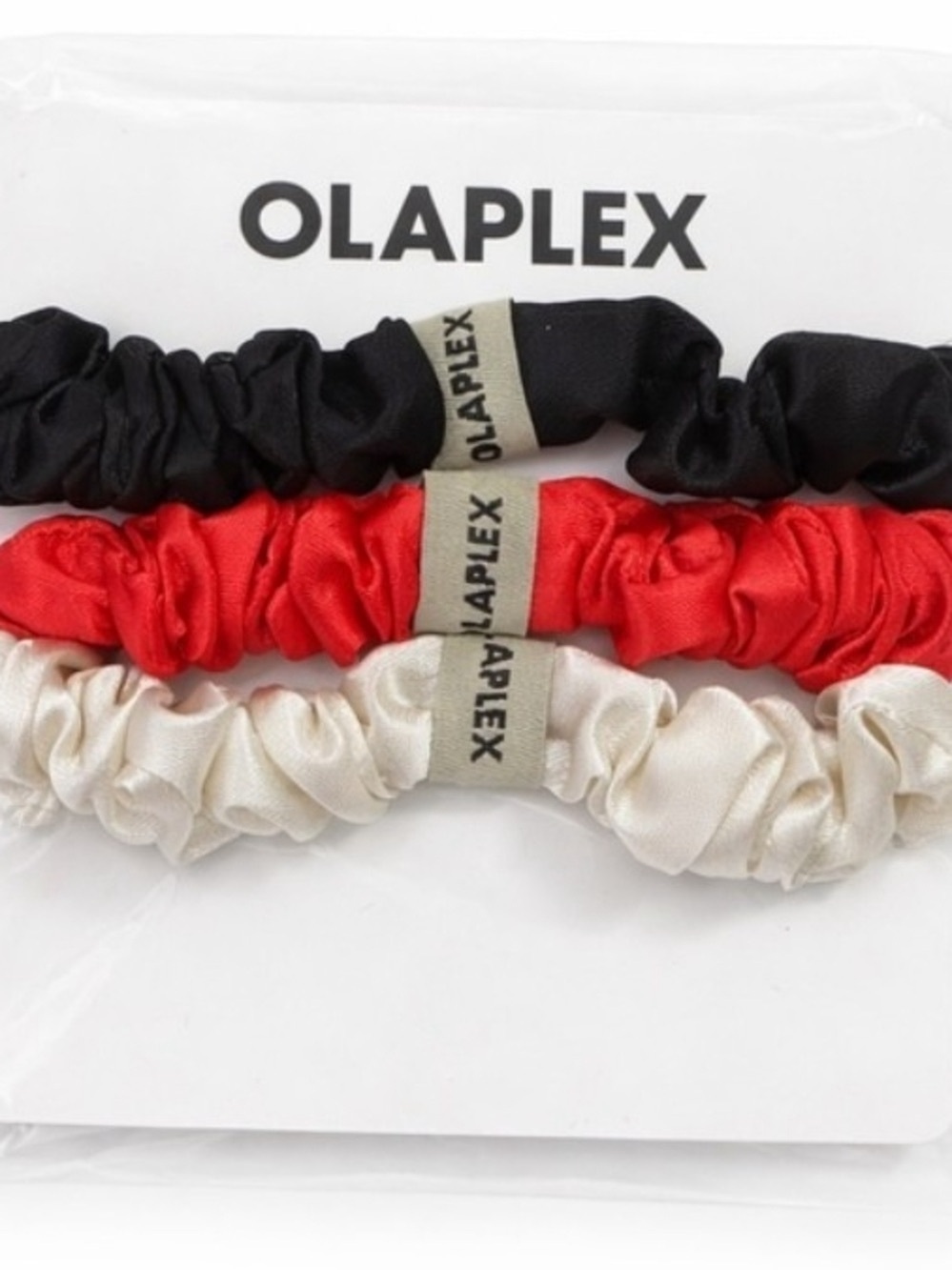OLAPLEX Satin Hair Scrunchie Trio - Black, Red & Cream - NEW
